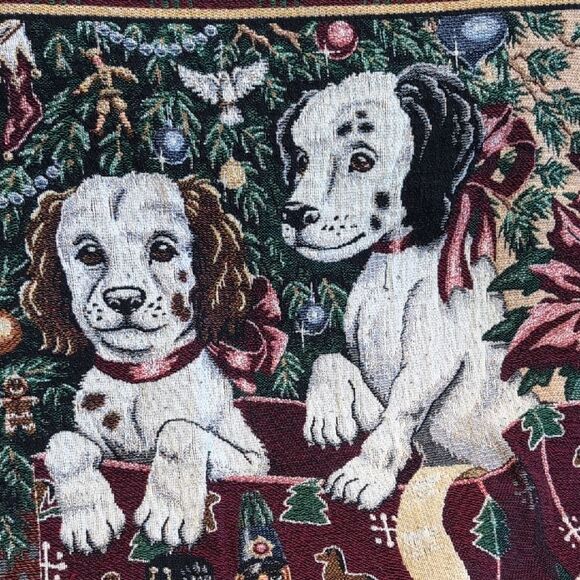 Vintage Crown Craft Dalmatian Puppies Under Christmas Tree Woven Tapestry Throw - Picture 5 of 11